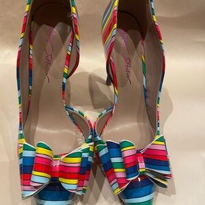 Betsey Johnson Multicolor Striped Heels with Bow